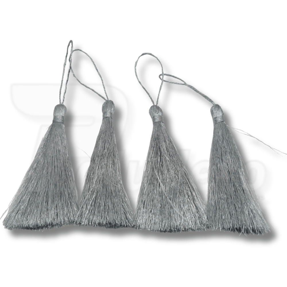 Pingente Tassel de Seda 8 cm - 4 Unid - PRATA