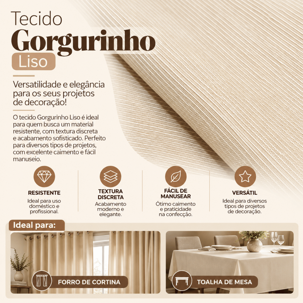 TECIDO GORGORINHO LISO LARG 1,50 - MARFIM