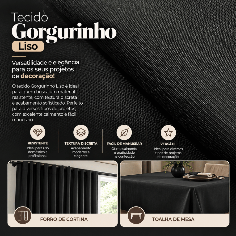 TECIDO GORGORINHO LISO LARG 1,50 - PRETO
