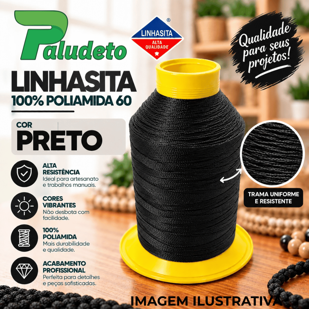 LINHASITA 100% POLIAMIDA 60 COR PRETO