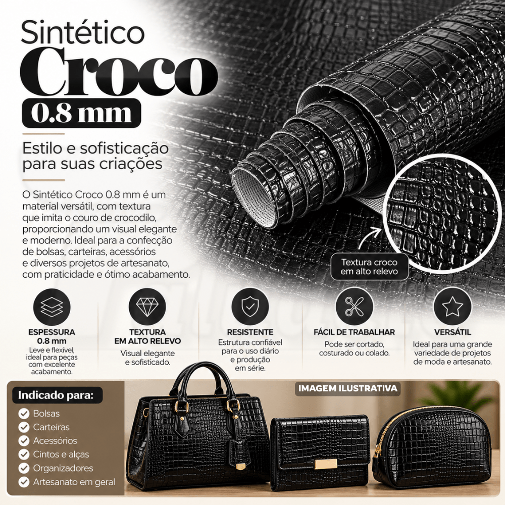 Sintético Croco 0,8mm Preto