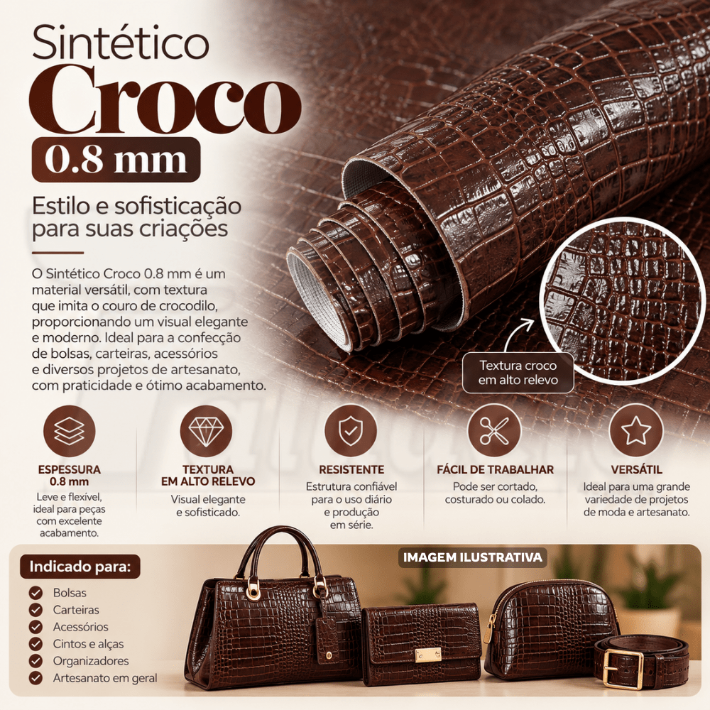 Sintético Croco 0,8mm Marrom