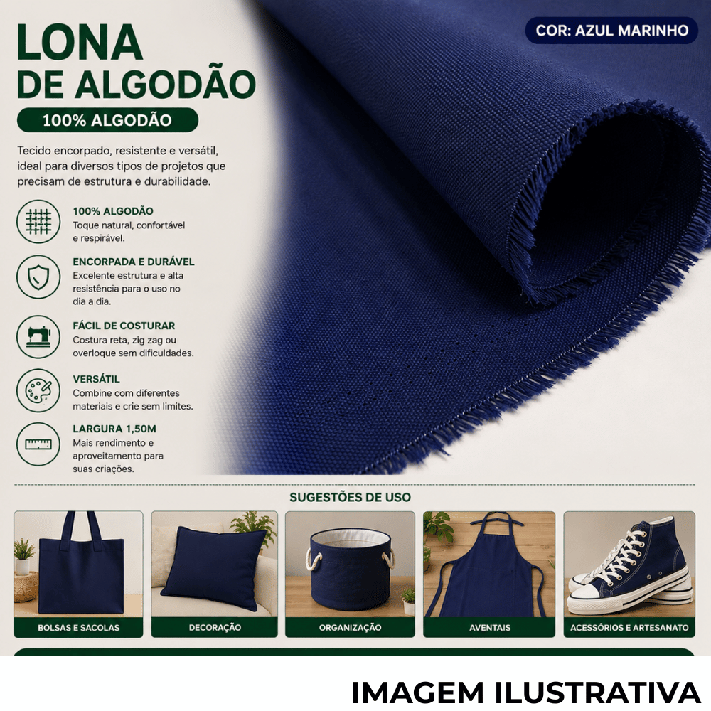 Lona 100% Algodão LG 1,50m - Azul Marinho