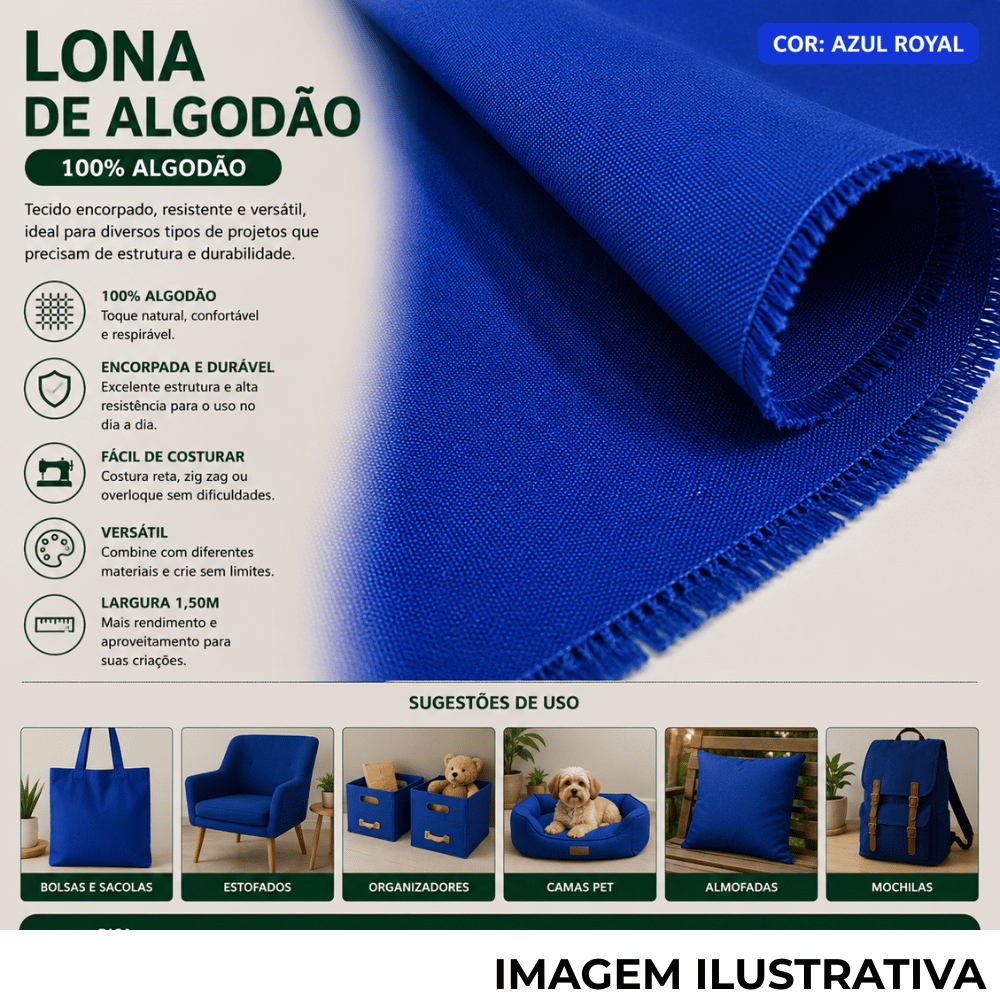 Lona 100% Algodão LG 1,50m - Azul Royal