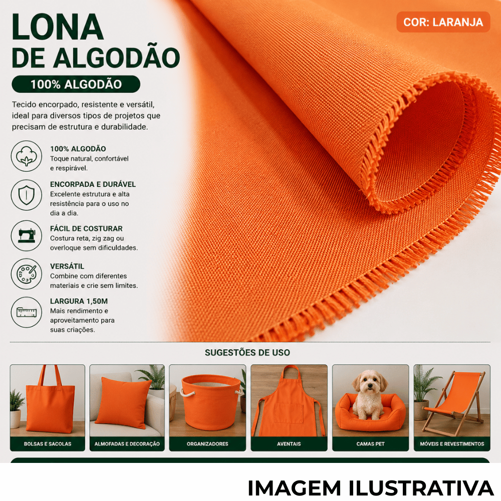 Lona 100% Algodão LG 1,50m - Laranja