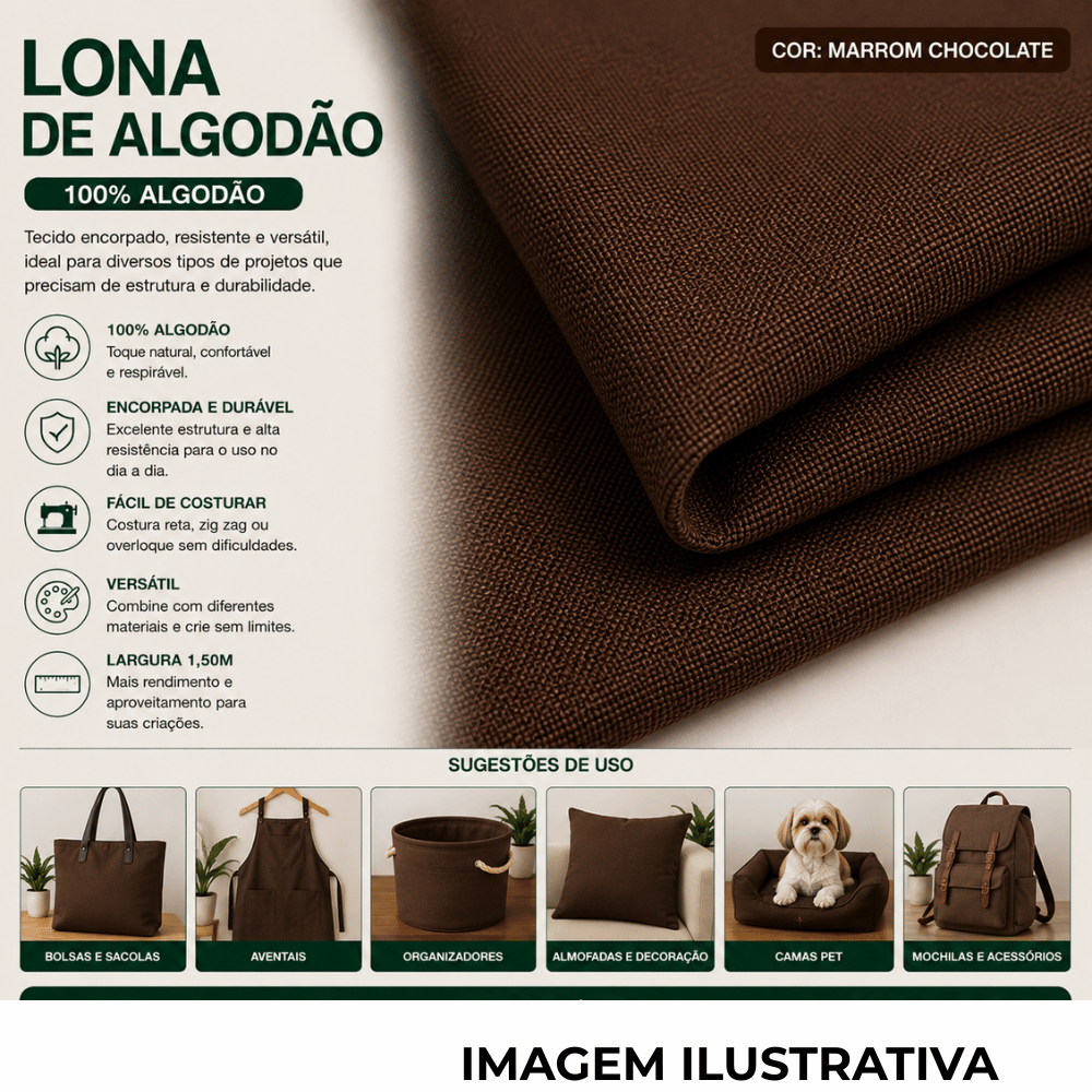 Lona 100% Algodão LG 1,50m - Marrom