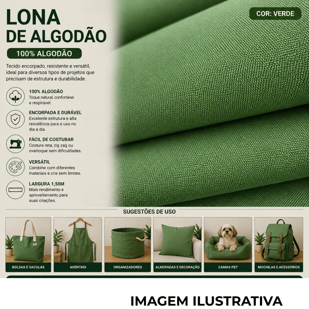 Lona 100% Algodão LG 1,50m - Verde