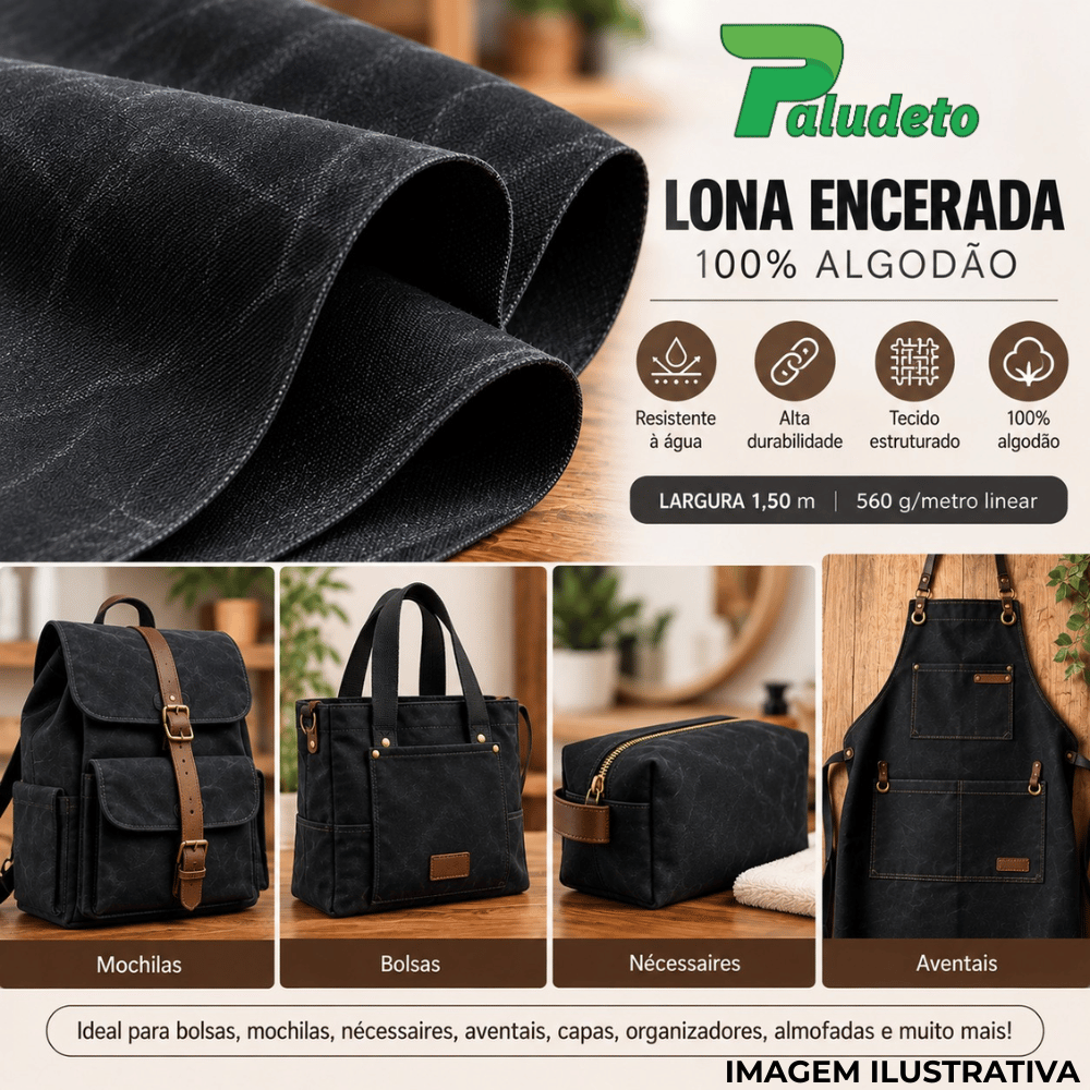 Lona Encerada 100% Algodão LG 1,50m - Preto