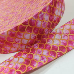 Alça de Poliéster Acetinada 40mm - Escama Tie Dye Pink